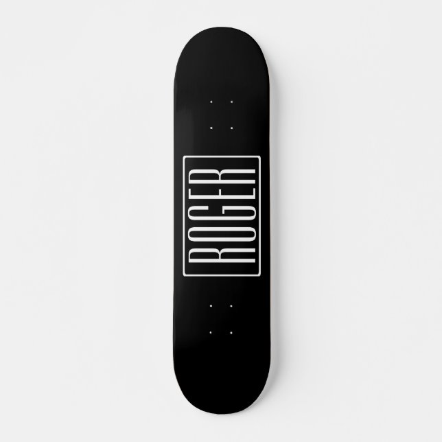 Bold & Modern Your Name or Word | White On Black Skateboard (Front)