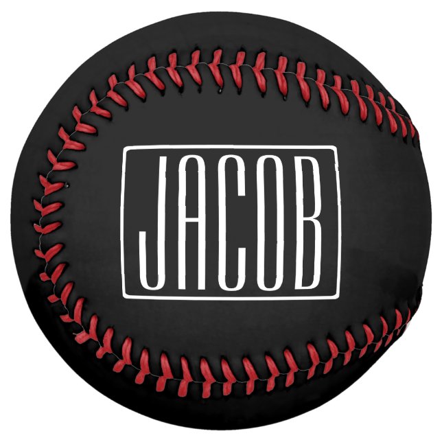 Bold & Modern Your Name or Word | White On Black Softball (Front Left)