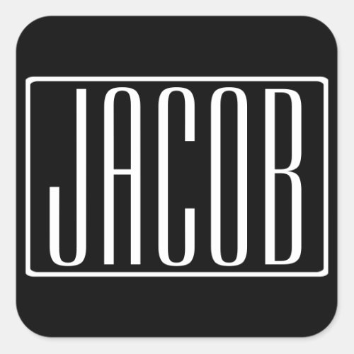 Bold  Modern Your Name or Word  White On Black Square Sticker