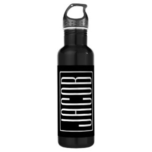 Bold & Modern Your Name or Word White On Black Stainless Steel Water Bottle