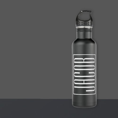 Bold  Modern Your Name or Word  White On Black Stainless Steel Water Bottle