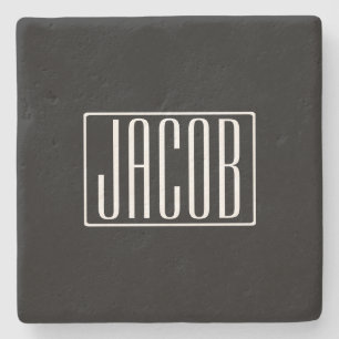 Bold & Modern Your Name or Word White On Black Stone Coaster