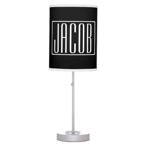 Bold  Modern Your Name or Word  White On Black Table Lamp