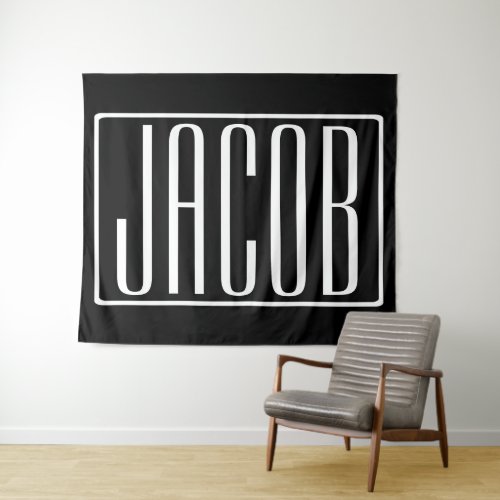 Bold  Modern Your Name or Word  White On Black Tapestry