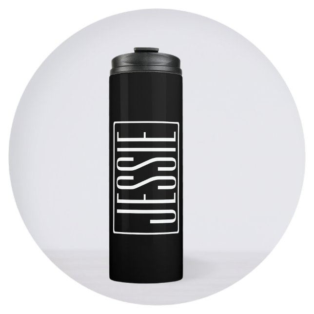 Bold & Modern Your Name or Word | White On Black Thermal Tumbler (Creator Uploaded)