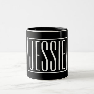 Bold & Modern Your Name or Word White On Black Two-Tone Coffee Mug