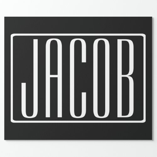 Bold  Modern Your Name or Word  White On Black Wrapping Paper