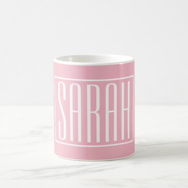 Bold & Modern Your Name or Word | White On Pink Coffee Mug (Center)