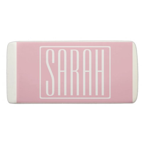 Bold  Modern Your Name or Word  White On Pink Eraser