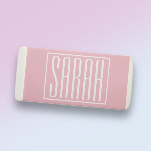 Bold  Modern Your Name or Word  White On Pink Eraser