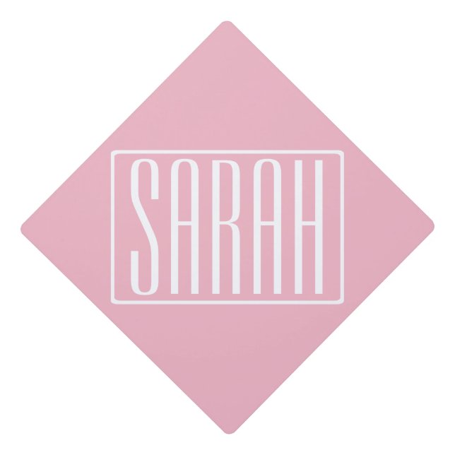Bold & Modern Your Name or Word | White On Pink Graduation Cap Topper (Front)