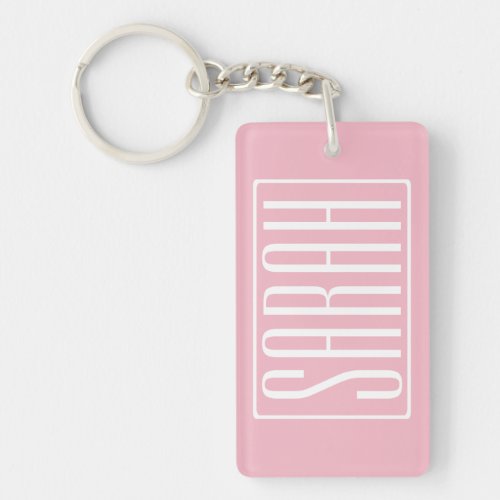 Bold  Modern Your Name or Word  White On Pink Keychain
