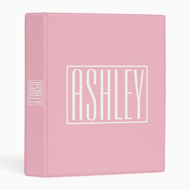 Bold & Modern Your Name or Word | White On Pink Mini Binder (Front/Spine)