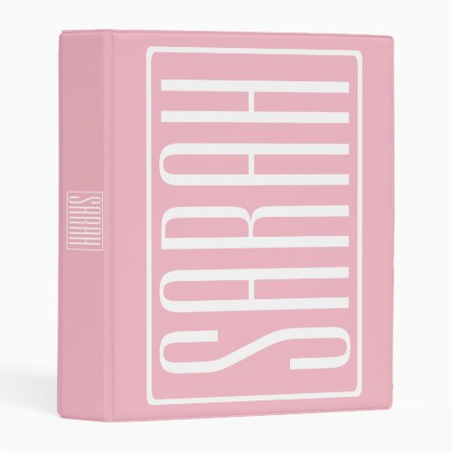 Bold  Modern Your Name or Word  White On Pink Mini Binder