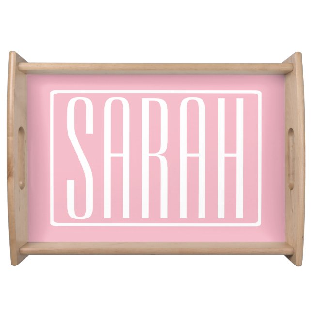 Bold & Modern Your Name or Word | White On Pink Serving Tray (Front)