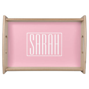 Bold & Modern Your Name or Word White On Pink Serving Tray