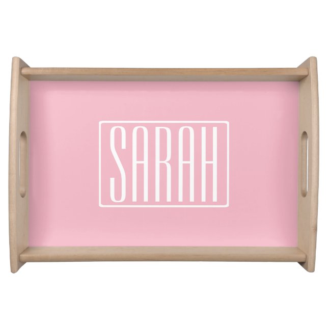 Bold & Modern Your Name or Word | White On Pink Serving Tray (Front)