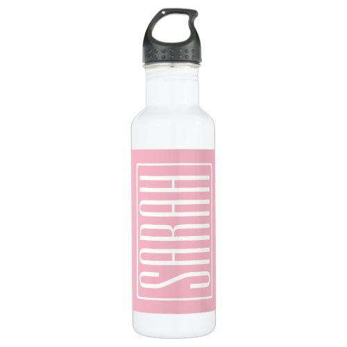 Bold  Modern Your Name or Word  White On Pink Stainless Steel Water Bottle