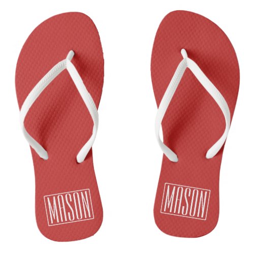 Bold  Modern Your Name or Word  White On Red Flip Flops