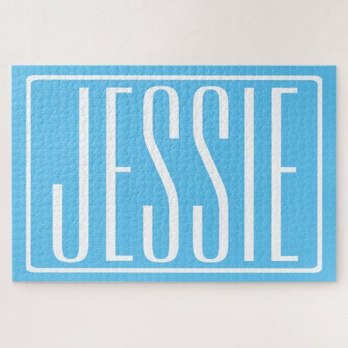 Bold  Modern Your Name or Word  White  Sky Blue Jigsaw Puzzle