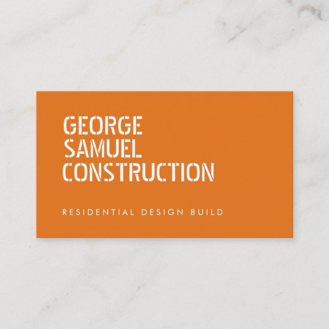 Bold Molded Construction Business QR Code Orange Business Card (Front)