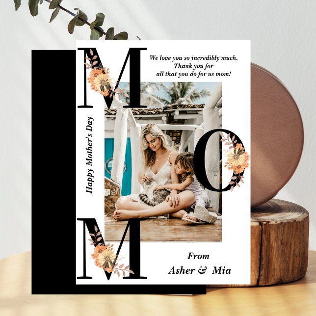 Bold MOM Black Typography Photo Mother's Day Card (Creator Uploaded)