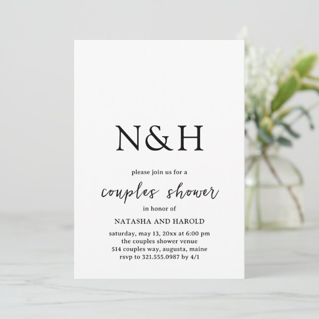 Bold Monogram Black and White Couples Shower Invitation (Standing Front)
