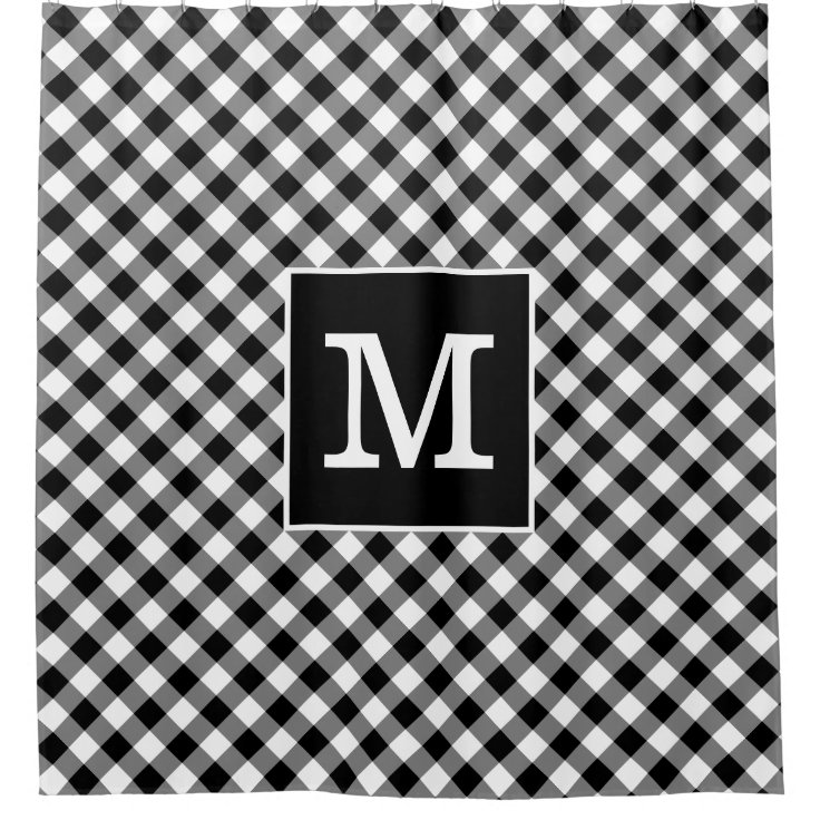 Bold Monogram Black and White Gingham Pattern Shower Curtain Zazzle