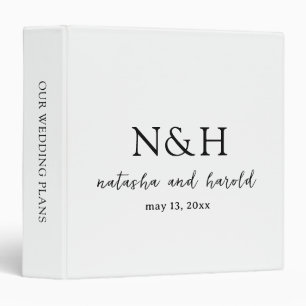 Bold Monogram Black and White Modern Wedding 3 Ring Binder