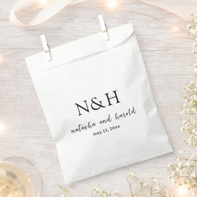 Bold Monogram Black and White Modern Wedding Favor Bag (Clipped)