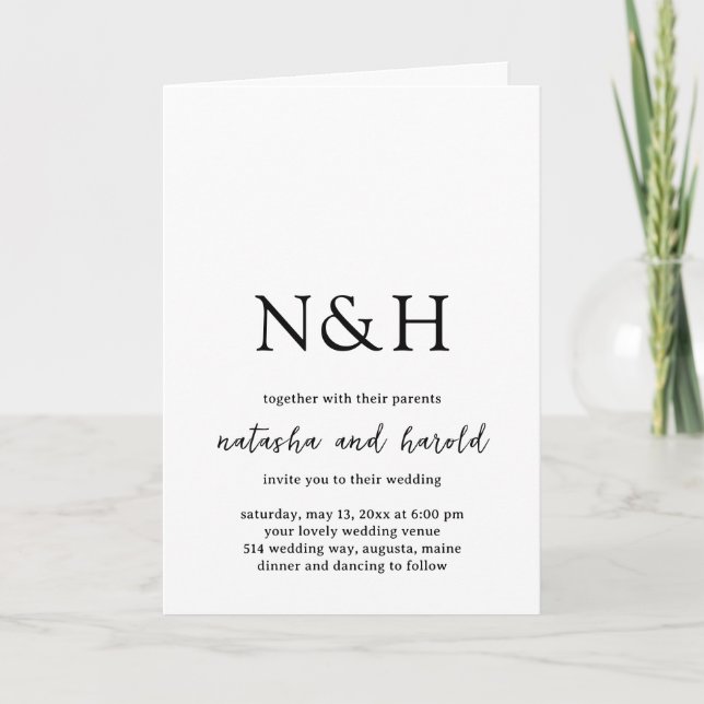 Bold Monogram Black and White Modern Wedding Invitation (Front)