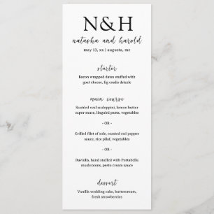 Bold Monogram Black and White Modern Wedding Menu
