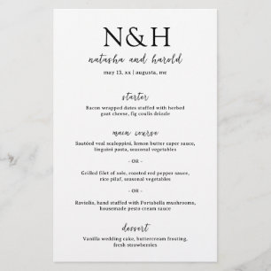 Bold Monogram Black and White Modern Wedding Menu Flyer