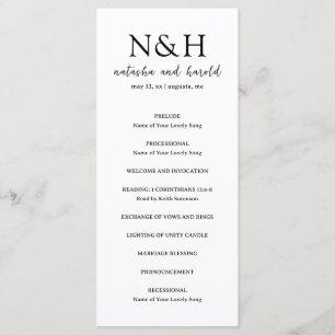 Bold Monogram Black and White Modern Wedding Program