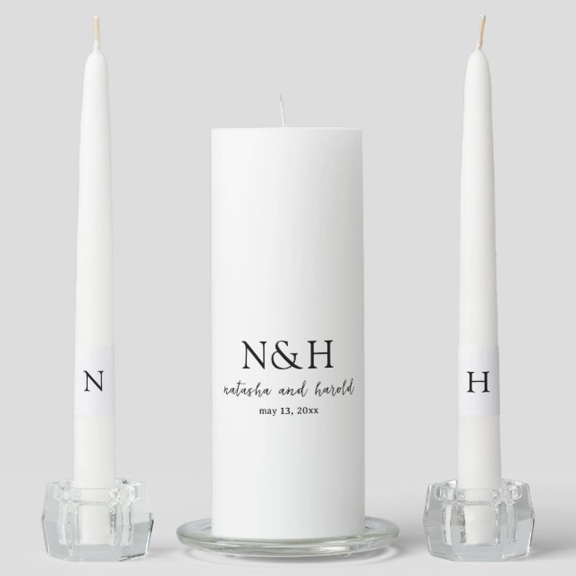 Bold Monogram Black and White Modern Wedding Unity Candle Set (Front)