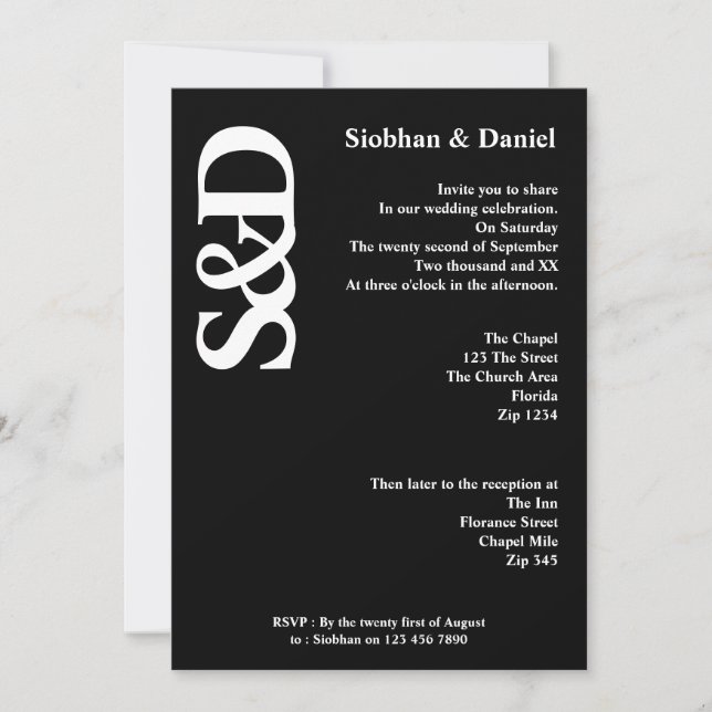 Bold Monogram Black and White Wedding Invitation (Front)