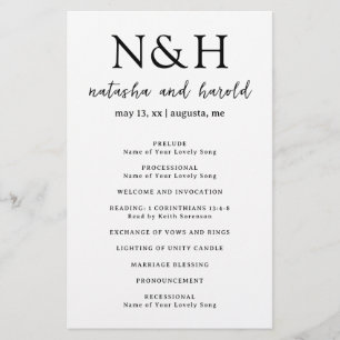 Bold Monogram Black and White Wedding Program
