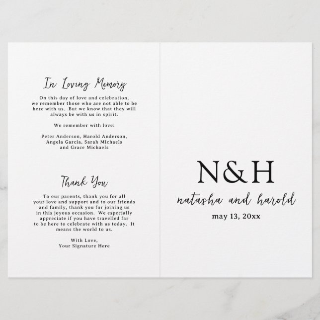 Bold Monogram Black and White Wedding Program (Front)