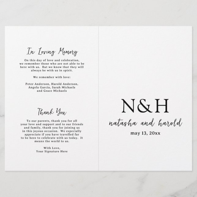 Bold Monogram Black and White Wedding Program Flyer (Front)