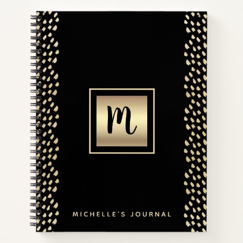 Bold monogram black gold foil modern script luxury notebook