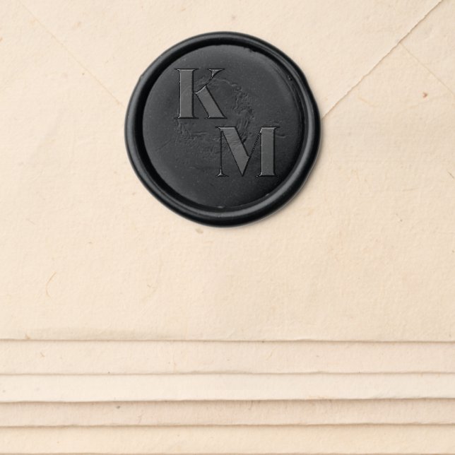 Bold Monogram Black Initials Modern Wedding Wax Seal Sticker (Front)