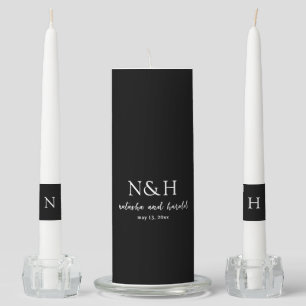 Bold Monogram Black Modern Wedding Unity Candle Set
