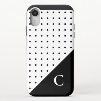 Bold Monogram Black on White Polka Dot Pattern iPhone XR Slider Case