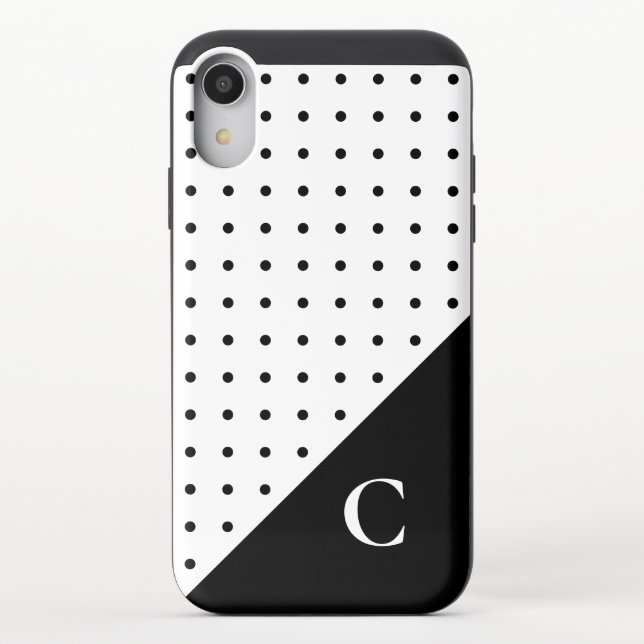 Bold Monogram Black on White Polka Dot Pattern Uncommon iPhone Case (Back)