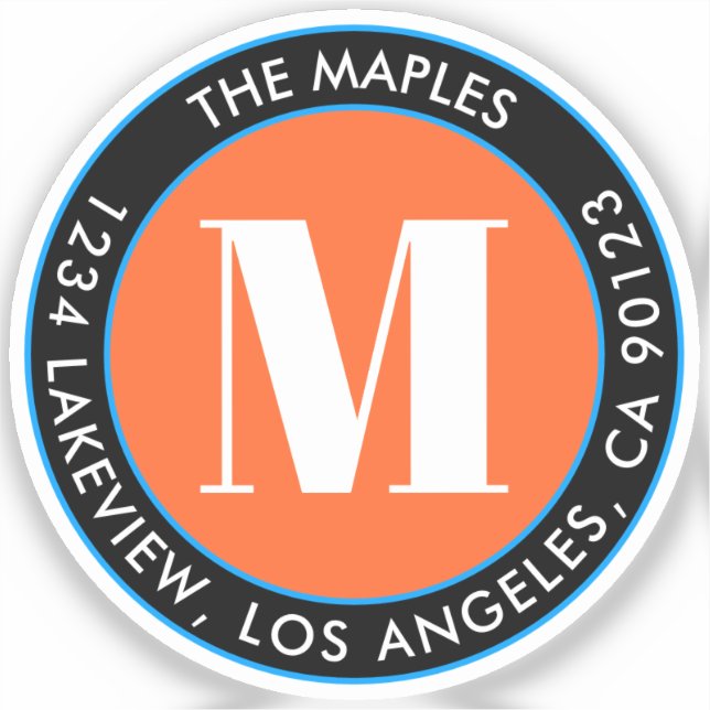 Bold Monogram Black Orange Blue Clear Transparent Sticker (Front)