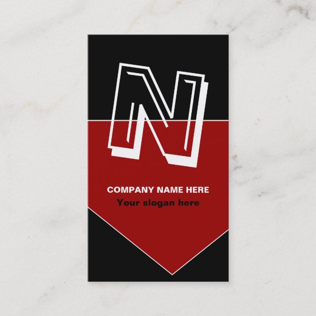 Bold monogram black red business cards (Front)
