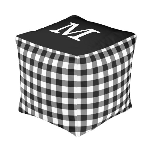 Bold Monogram Black White Gingham Pattern Pouf