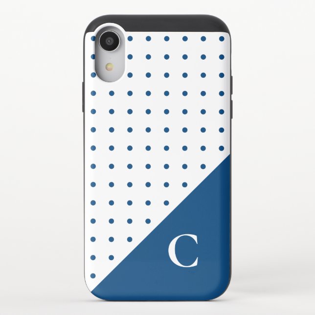 Bold Monogram Blue on White Polka Dot Pattern Uncommon iPhone Case (Back)