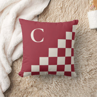 Bold Monogram Burgundy Red Cream Geometric Pattern Throw Pillow