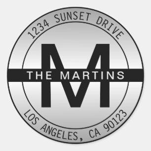 Bold Monogram & Circular Address Framed Gradient Classic Round Sticker